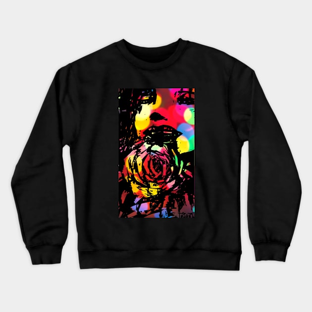 woman with rose bokeh design Crewneck Sweatshirt by artbleed